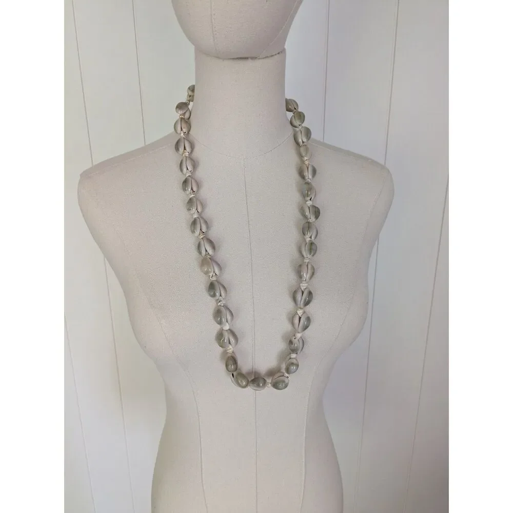 Vintage Cowrie Shell Necklace - White and Gray